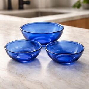 Anchor Hocking Dark Cobalt Blue Glass Nesting Bowl Mixing Bowl Set - 3 Piece